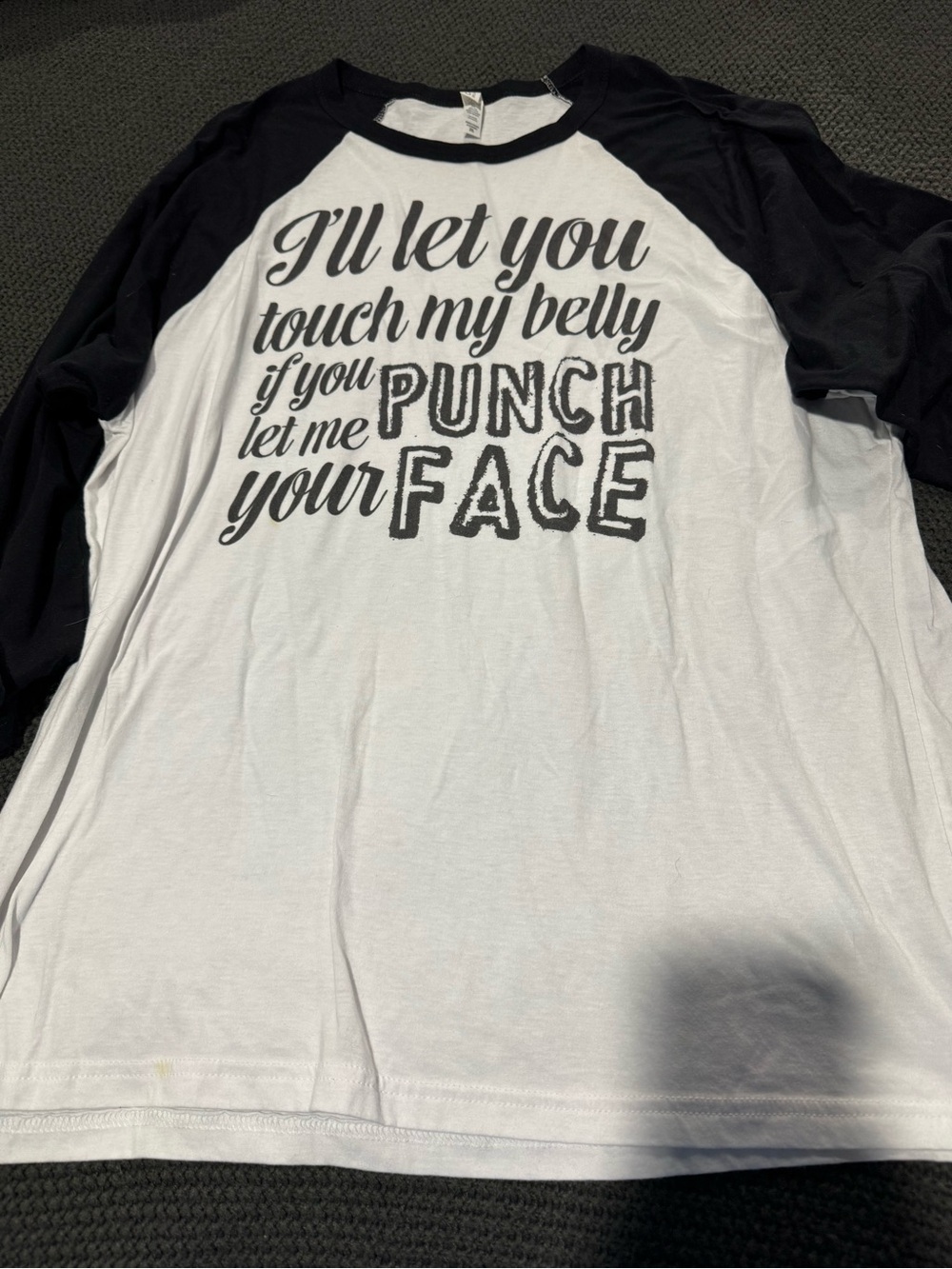 White & Black Raglan Graphic maternity Tee - Humorous Quote